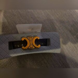 Celine Gray Quilted Hair Clip with Gold Accent